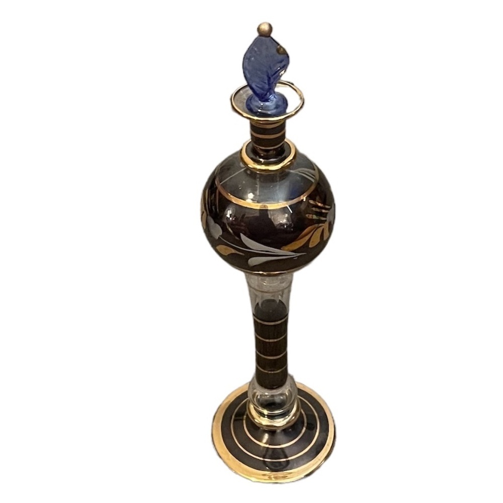 Blue Gold Trim Hand-Painted Crystal Perfume Bottle Egypt